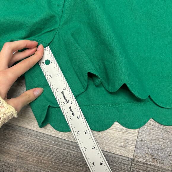 NWT J Crew Factory Green Womens 10 Scalloped Linen Blend Mid Rise Vacation Short - Picture 8 of 12